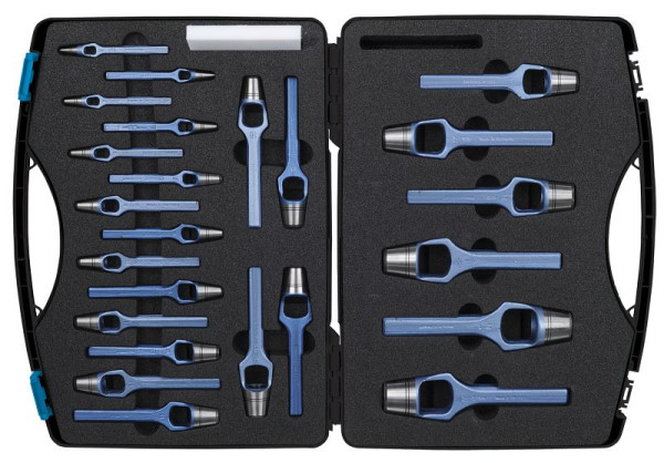 KUKKO Henkellocheisen-Satz mit Kunststoffplatte im Plastikkoffer, Durchmesser: 2 bis 20; 22, 24, 25, 28, 30 mm, 326-230