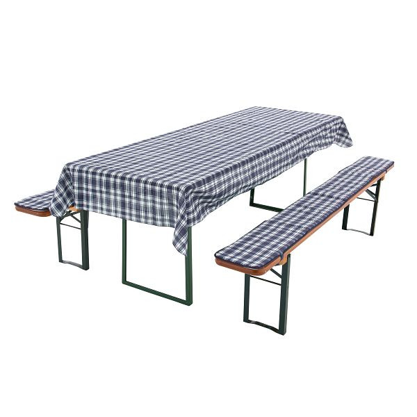 doppler Bierbankauflagenset Design: 114 Karo blau PK, 2 Auflagen, 220x25 cm + Tischtuch, 260x80 cm, 82494114