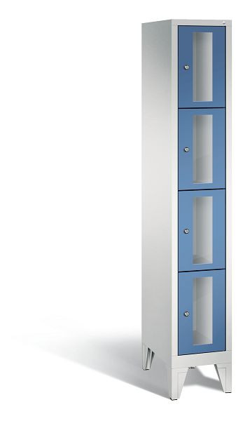 C+P Schließfachschrank Classic, 4 Fächer, H1850xB320xT500 mm, Grau/Fernblau, 8010A104 S10022