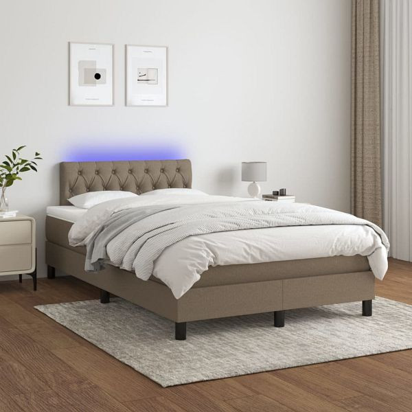 vidaXL Boxspringbett mit Matratze & LED Taupe 120x200 cm Stoff, 3133385