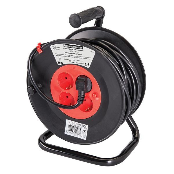 Powermaster Europäische Schuko-Kabeltrommel, Steckertyp F, 230 V, 16 A, 25 m, 4 Steckdosen (CEE 7/4), 197277