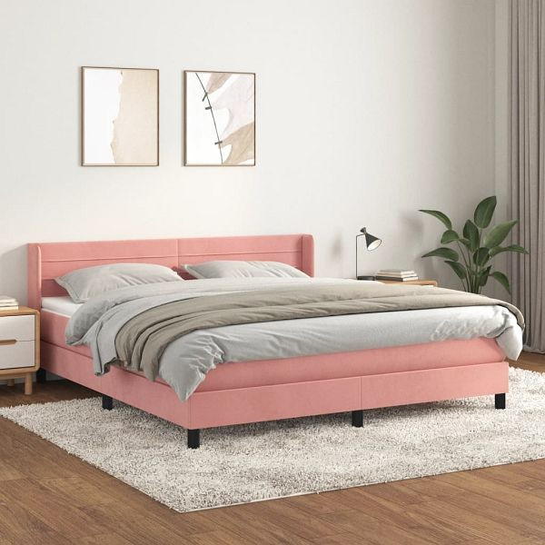 vidaXL Boxspringbett mit Matratze Rosa 160x200 cm Samt, 3131032