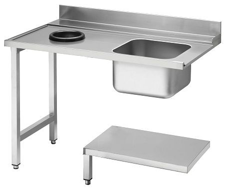 KBS Zulauftisch Becken rechts, mit Abfallloch Breite 120cm und Grundboden, 20390111