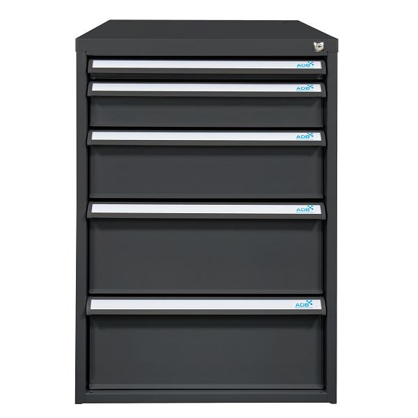 ADB Schubladenbox 700 mm, 5 Schubladen, H 800 x B 530 x T 700 mm, RAL7016, 50515