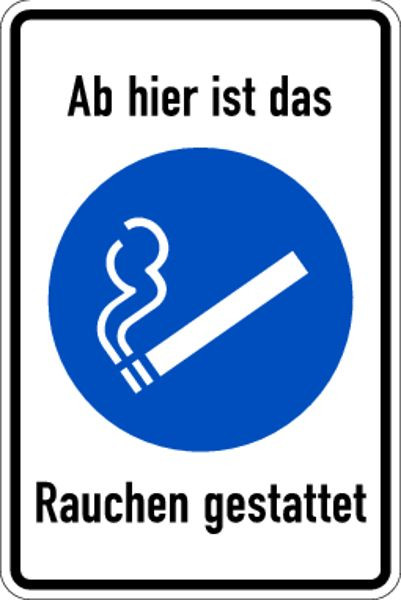 Schilder Klar Kombischild Ab hier ist das Rauchen gestattet, 200x300x0.45 mm Aluminium geprägt, 1378/22