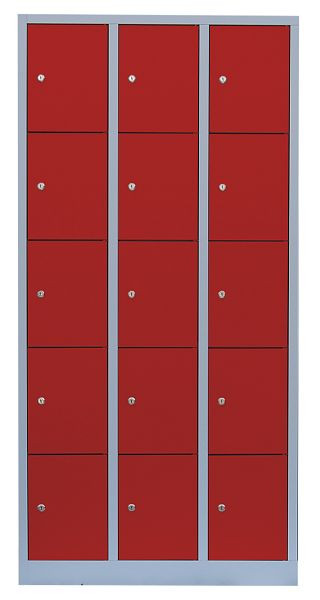Lüllmann Stahl-Fächerschrank, 1800 x 885 x 500 mm, Lichtgrau/Feuerrot, 520534