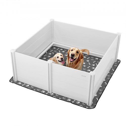 VEVOR Wurfkiste für Hunde, 1520x1520x610 mm, PVC-Welpenlaufstall mit höhenverstellbarer Tür & waschbarer Unterlage, milchweiß, GYZXZJZJSLCDC9J1YV0