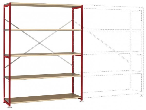 Manuflex Großfach-Steckregal Grundregal mit 5 Holzverbundböden, HxBxT = 2000 x 1530 x 400 mm, rubinrot, RP1041.3003