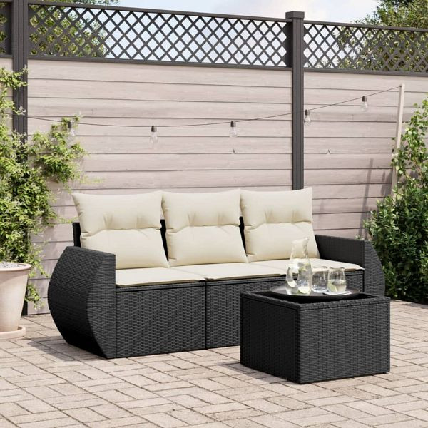 vidaXL 4-teilig Garten-Sofagarnitur mit Kissen Schwarz Poly Rattan, 3253403