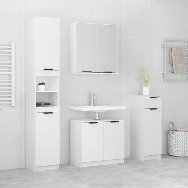 vidaXL 4-teilig Badmöbel-Set Weiß Holzwerkstoff, 3115884