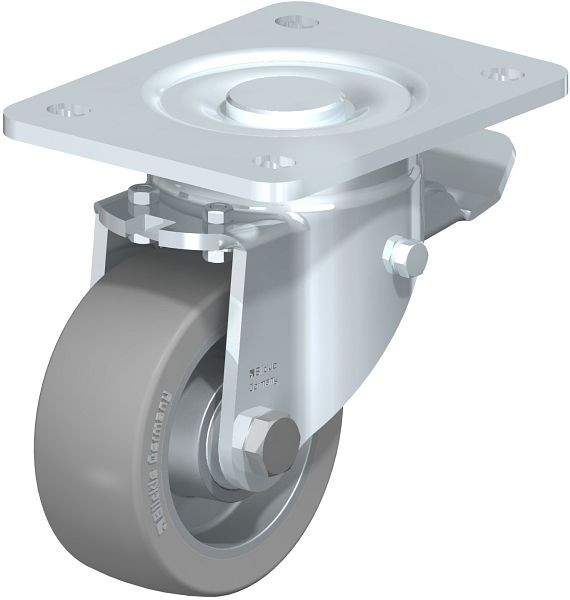 Blickle LH-ALTH 101K-3-ST-AS Stahlblech-Lenkrolle, Schwerlast-Ausführung, mit Anschraubplatte & Feststeller, Blickle Extrathane®, Grau, 852512