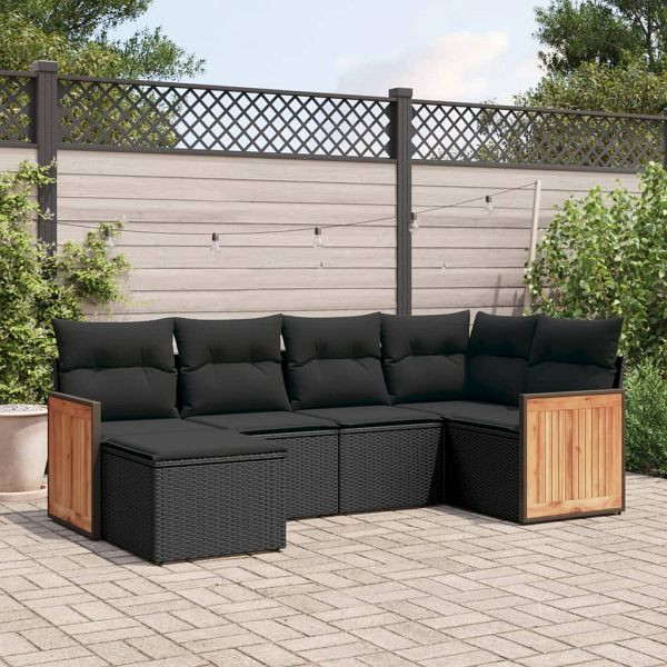 vidaXL 6-teilig Garten-Sofagarnitur mit Kissen Schwarz Poly Rattan, 3227854