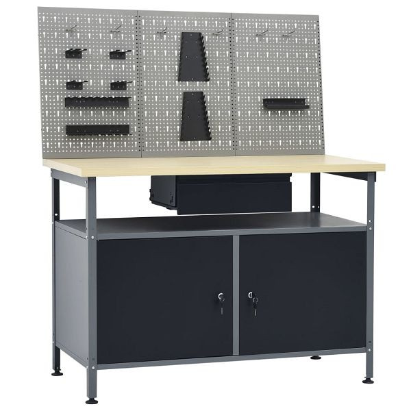vidaXL Werkbank mit 3 Werkzeugwänden, Material: Stahl, 3053427