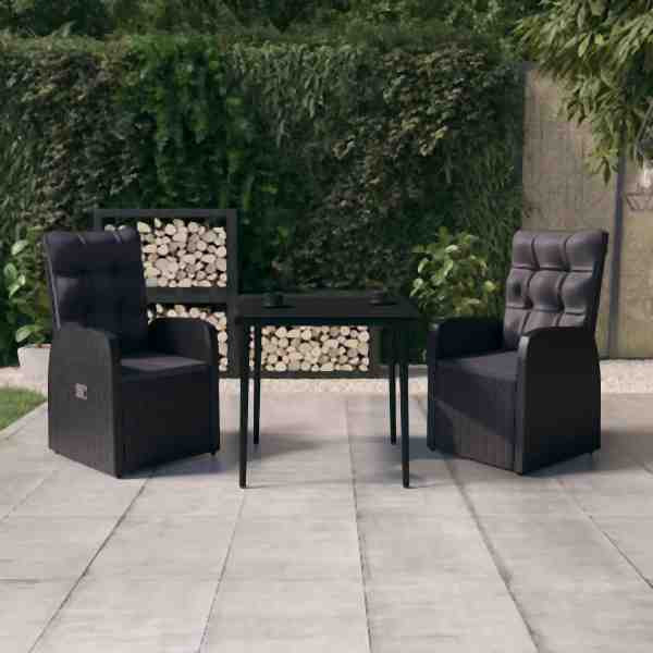 vidaXL 3-tlg. Garten-Essgruppe mit Kissen Schwarz, 3099491