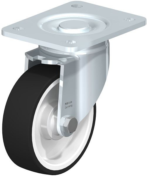 Blickle LH-POTH 125K-3 Stahlblech-Lenkrolle, Schwerlast-Ausführung, mit Anschraubplatte, Thermoplastisches Polyurethan, Grau, 313684