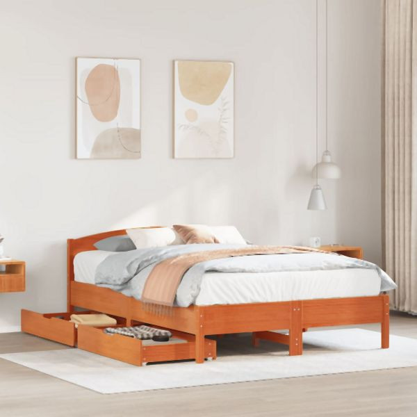 vidaXL Massivholzbett ohne Matratze Wachsbraun 120x200 cm Kiefernholz, 3301832