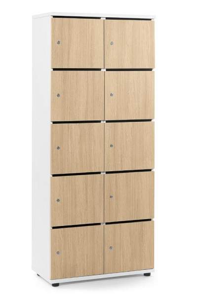 Deskin Schließfachschrank OFFICE-LINE mit 10 Fächern, Eiche hell, 800 x 420 x 1890 mm, mit Posteinwurf, 10 Abteile, Korpus: Weiß, 290111