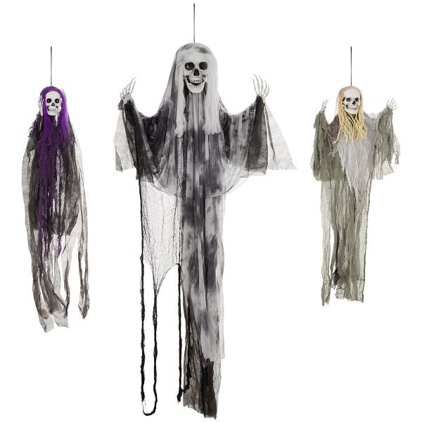 HOMCOM Hängende Skelett-Geister, 3er Set, Halloweendeko, verstellbare Arme, 90/110/200cm, 844-858V00MX