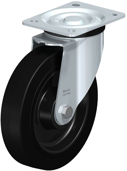 Blickle L-POEV 200K Stahlblech-Lenkrolle, mittelschwere Ausführung, mit Anschraubplatte, Elastik-Vollgummi, Schwarz, 43083