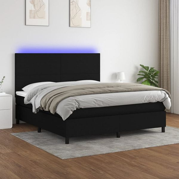 vidaXL Boxspringbett mit Matratze & LED Schwarz 160x200 cm Stoff, 3134727