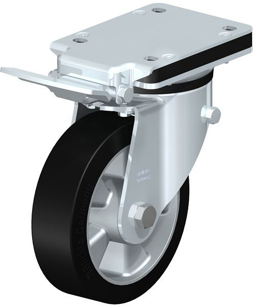 Blickle LK-ALEV 160K-IS Stahlblech-Lenkrolle, schwere Ausführung, mit Anschraubplatte & Feststeller, Elastik-Vollgummi, Schwarz, 685842