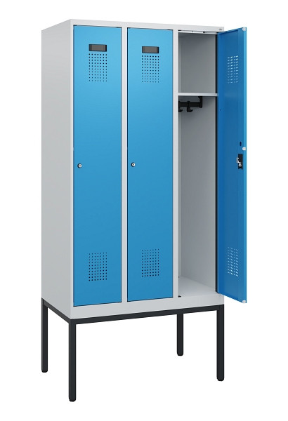 C+P Spind Evolo PLUS, Gestell, 3 Abteile, 1950x900x500mm, 7035/5012, Zylinderschloss, 0490305-30 S10031