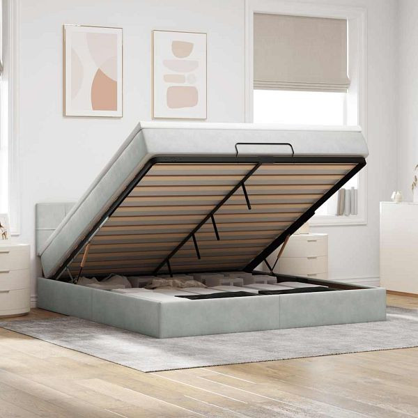 vidaXL Ottoman-Bett mit Matratze Hellgrau 160x200 cm Samt, 3311783