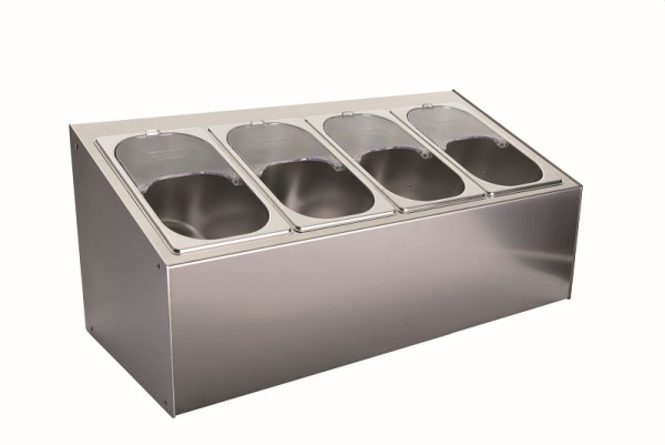 B.PRO BSP 4 Besteckspender mit 4 herausnehmbaren Besteckbehältern GN 1/4-150 aus CNS mit Plexiglas-Hustenschutz, 565840