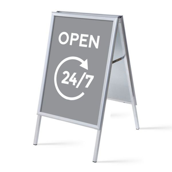 Showdown Displays Kundenstopper A1 Komplettset Geöffnet 24/7 Grau Englisch, ZPA1G32MEI242