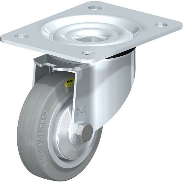 Blickle LK-RD 100R-3-VLI-FA Stahlblech-Lenkrolle, schwere Ausführung, mit Anschraubplatte, Zweikomponenten-Vollgummi, Grau, 750458