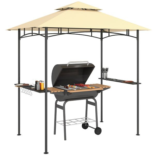 Outsunny Grillpavillon mit LED 240 x 150 x 258 cm wasserabweisend flammhemmend Gartenpavillon mit Doppelschichtdach, 84C-559V00BG