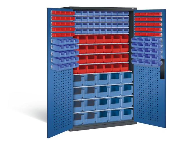 C+P Magazinschrank Serie 13, H1950xB1100xT535mm, Farbe: Schwarzgrau / Enzianblau, Muldengriff, 130276-61 S10029