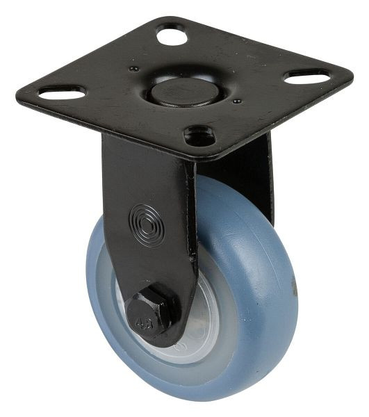 BS Rollen Bockrolle schwarz, thermoplastisches Gummirad hellblau, Felge natur, Kugellager, Platte, Durchmesser: 50 mm, VE: 8 Stück, A810.A85.050.05