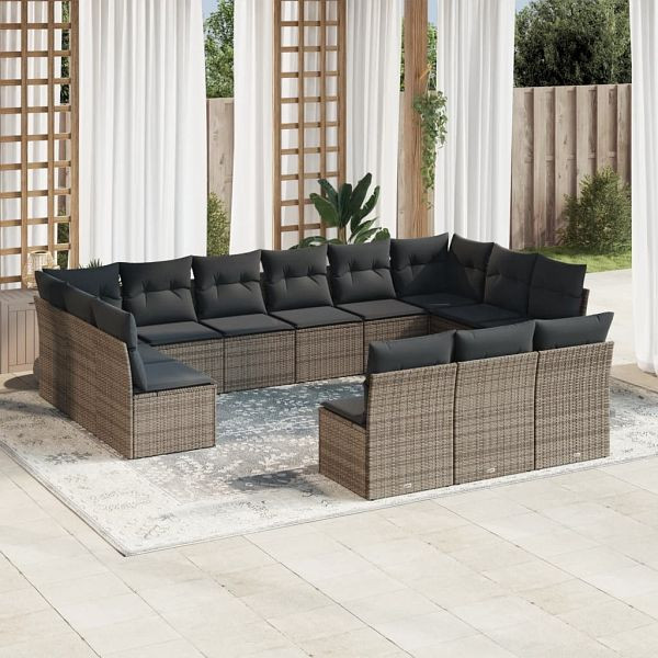 vidaXL 13-teilig Garten-Sofagarnitur mit Kissen Grau Poly Rattan, 3218390