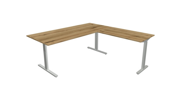 Kerkmann Winkelarbeitsplatz Form 2, Schreibtisch B 1800 x T 800 x H 700-820 mm, Anbautisch 1000 x 600 x 700-820 mm, Eiche, 11023155
