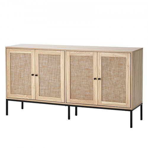 VEVOR Rattanschrank mit 4 magnetischen Türen & verstellbaren Regalen, Sideboard-Buffetschrank für Flur und Wohnzimmer, TBZSJSM59INCB7R0QV0