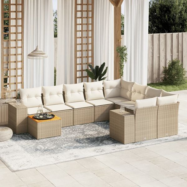 vidaXL 10-teilig Garten-Sofagarnitur mit Kissen Beige Poly Rattan, 3257941