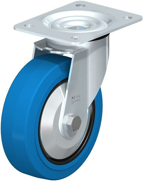 Blickle LE-POEV 160K-SB-FA Stahlblech-Lenkrolle mit Anschraubplatte, Elastik-Vollgummi, Blau, 749610