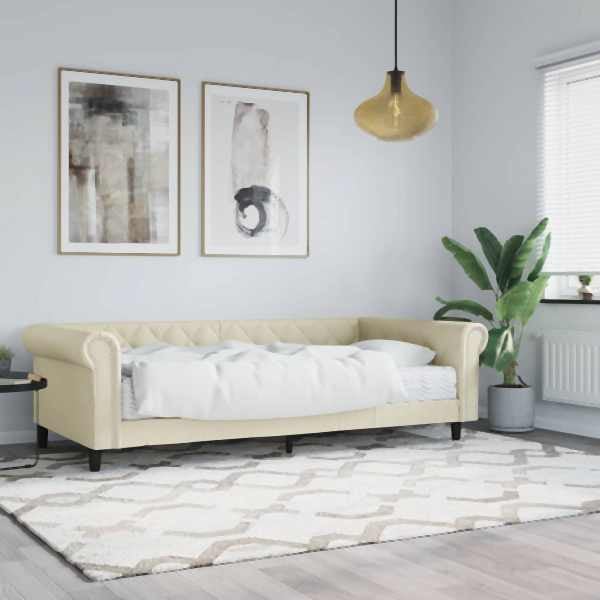 vidaXL Tagesbett mit Matratze Creme 90x200 cm Kunstleder, 3197721