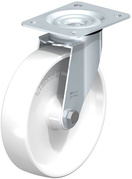 Blickle LE-PPN 200R Stahlblech-Lenkrolle mit Anschraubplatte, Polypropylen, Weiß, 762872
