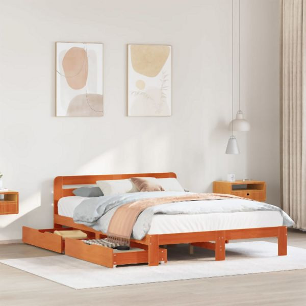 vidaXL Massivholzbett ohne Matratze Wachsbraun 140x200 cm Kiefernholz, 3309847