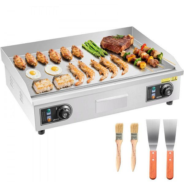 VEVOR Elektro-Grillplatte 4000W, 655x400mm, 50-300°C Edelstahl Tischgrill mit 2 Spateln & Bürsten, Ohne Stecker, SYKDBLQP10MMKMH03002V2