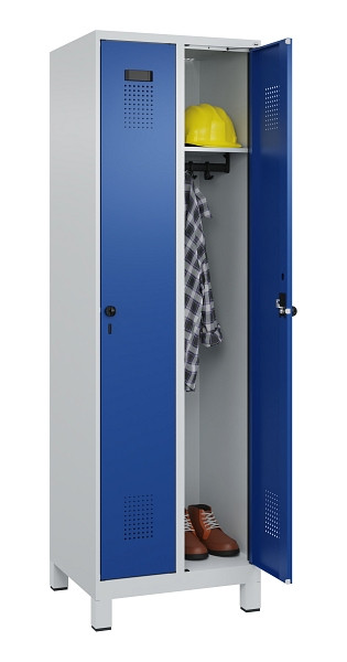 C+P Spind Evolo PLUS, mit Füßen, 2 Abteile, 1950x600x500mm, 7035/5010, Verschluss Drehriegel, Ablageböden 2, 049010-20 S10006