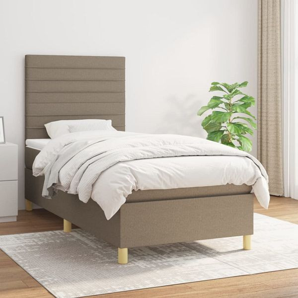 vidaXL Boxspringbett mit Matratze Taupe 100x200 cm Stoff, 3142397