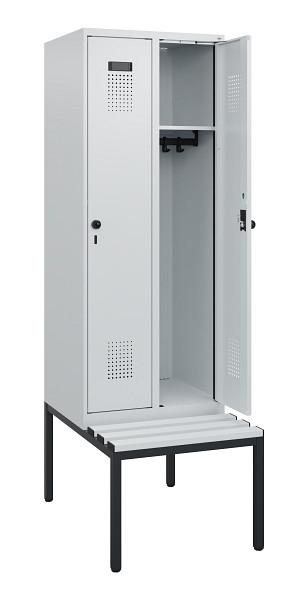 C+P Spind Evolo PLUS, 2 Abteile, 1950x600x815mm, 7035/7035, Drehriegel, Sitzfläche Kunststoff, Sitzbank, 0490505-20 S10067
