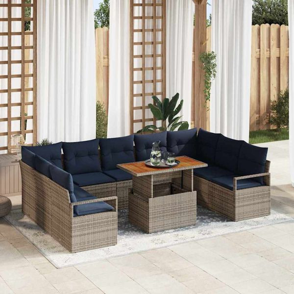 vidaXL Garten-Sofa-Set mit Kissen 10-teilig Grau und Marineblau, 3349758