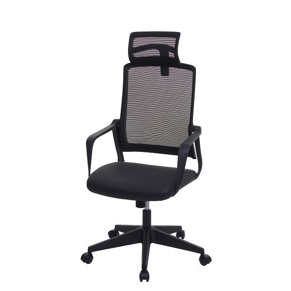 Mendler Bürostuhl HWC-J52, Drehstuhl Schreibtischstuhl, ergonomisch Kopfstütze, Kunstleder, schwarz, 81064