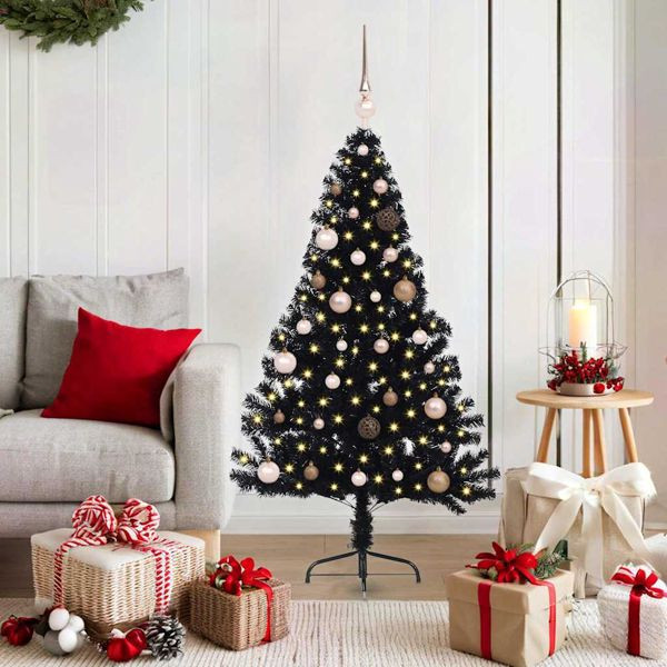 vidaXL Künstlicher vorbeleuchteter Weihnachtsbaum Schwarz 150 cm PVC, 3397126
