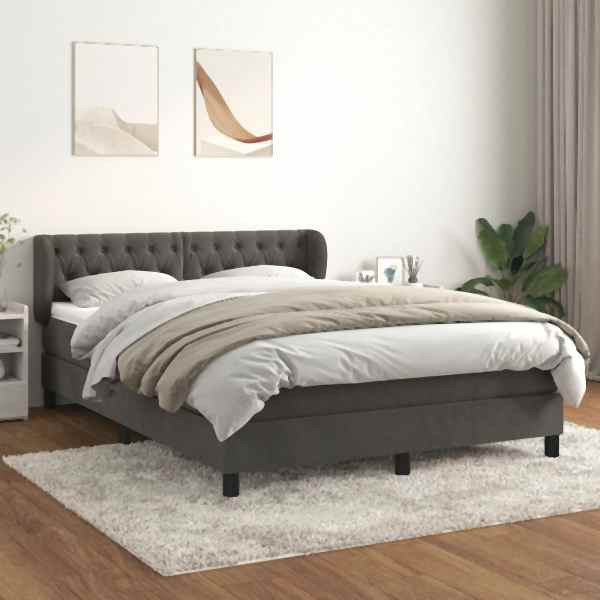 vidaXL Boxspringbett mit Matratze Dunkelgrau 140x200 cm Samt, 3127674