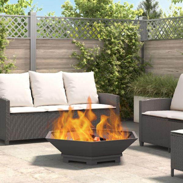 vidaXL Feuerstelle Sechseckig Schwarz 100x100x28 cm Stahl, 858998